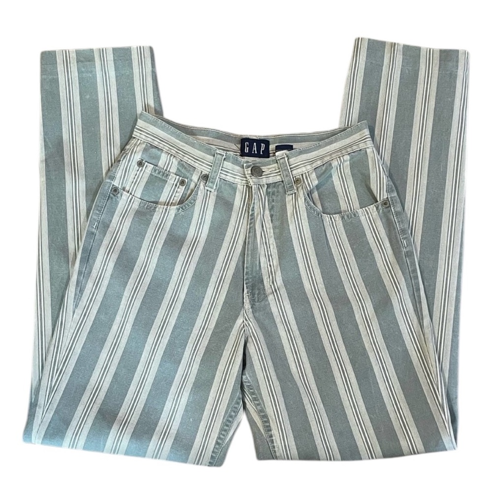 Vintage 90s GAP Green Stripe Cotton High Waist Crop Jeans Cheeky Denim Pants - 4